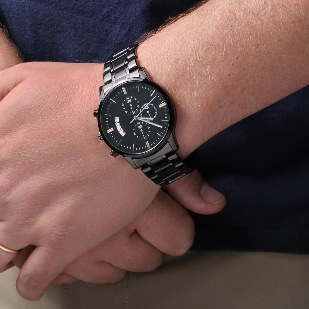 Be Kind Brave Bold Inspirational Engraved Black Chronograph Watch