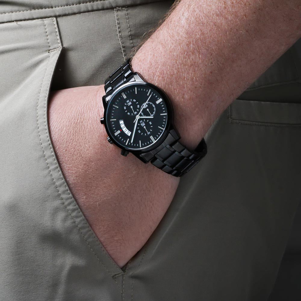 Happy Fall Pumpkin Design Engraved Black Chronograph Watch