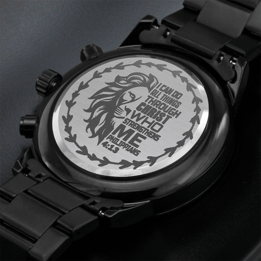 I Can Do All Things Through Christ Lion Faith Based Chronograph Black Watch