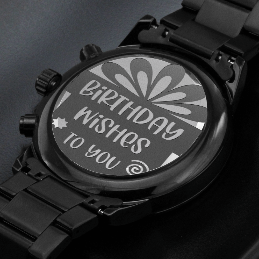 Birthday Wishes to You Engraved Black Chronograph Watch