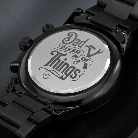 Dad Fixer of Things Engraved Design Black Chronograph Watch