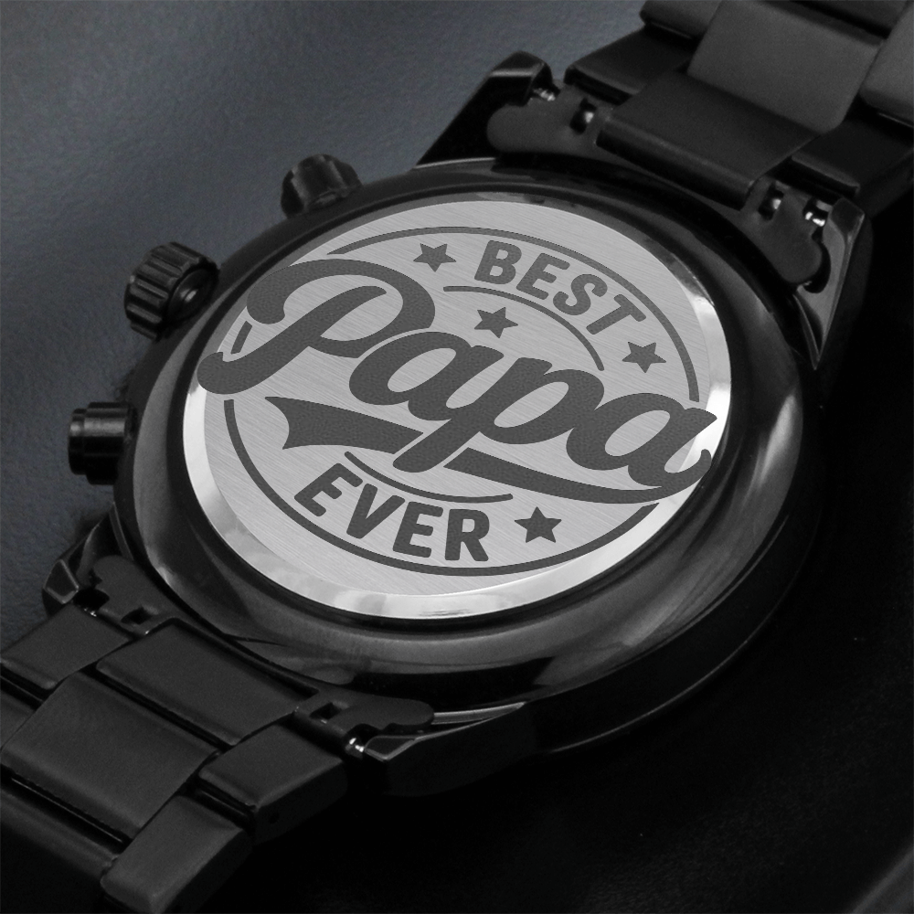 Best Papa Ever Happy Father's Day Engraved Black Chronograph Watch