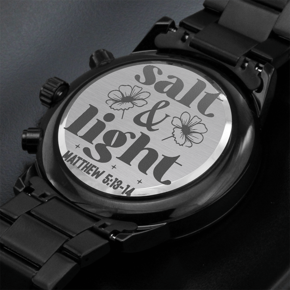 Salt & Light Faith Based Engraved Black Chronograph Watch