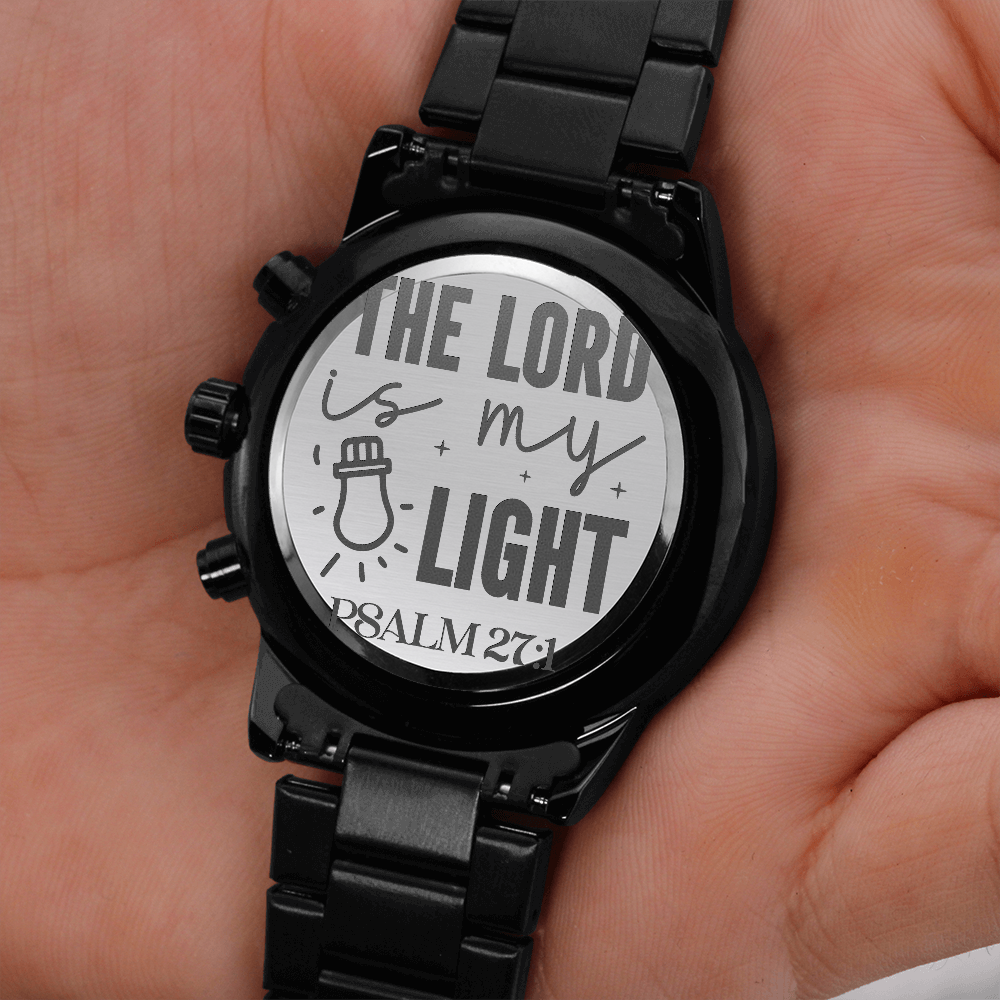 The Lord is My Light Faith Based Engraved Black Chronograph Watch