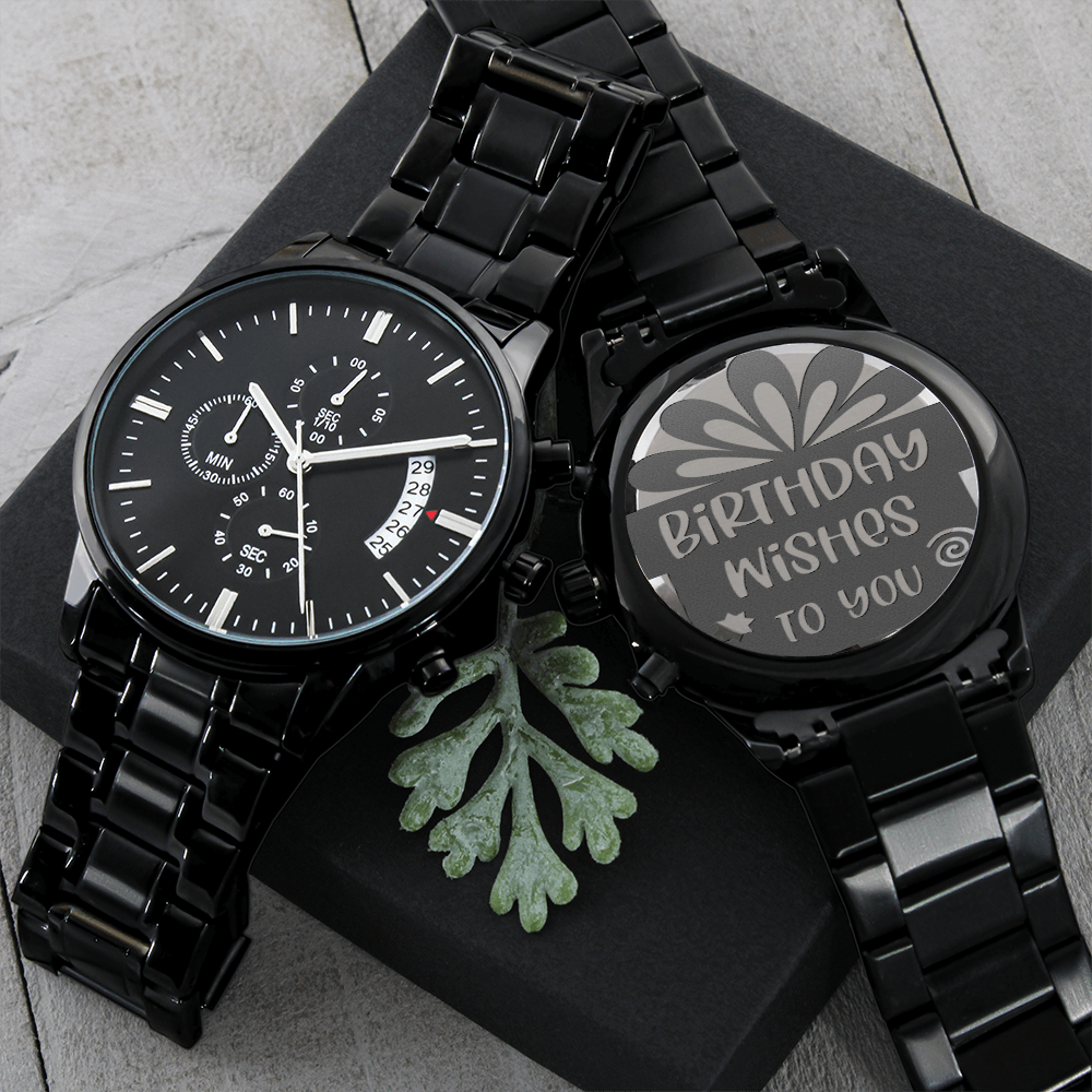 Birthday Wishes to You Engraved Black Chronograph Watch