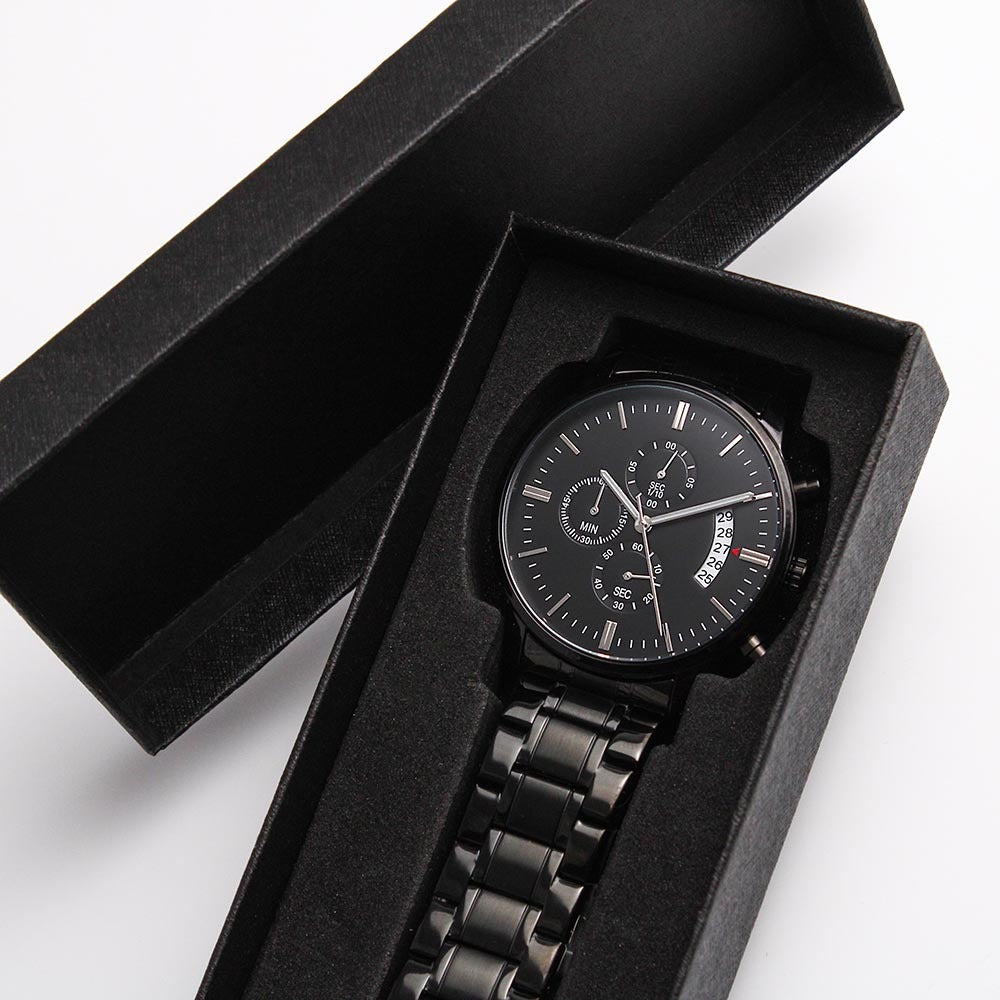 Climb Every Mountain Truck Engraved Black Chronograph Watch