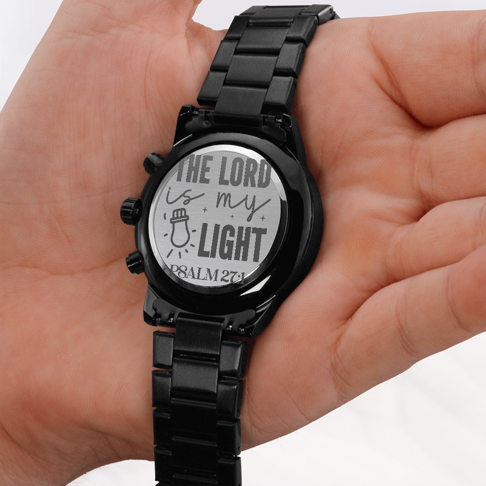 The Lord is My Light Faith Based Engraved Black Chronograph Watch