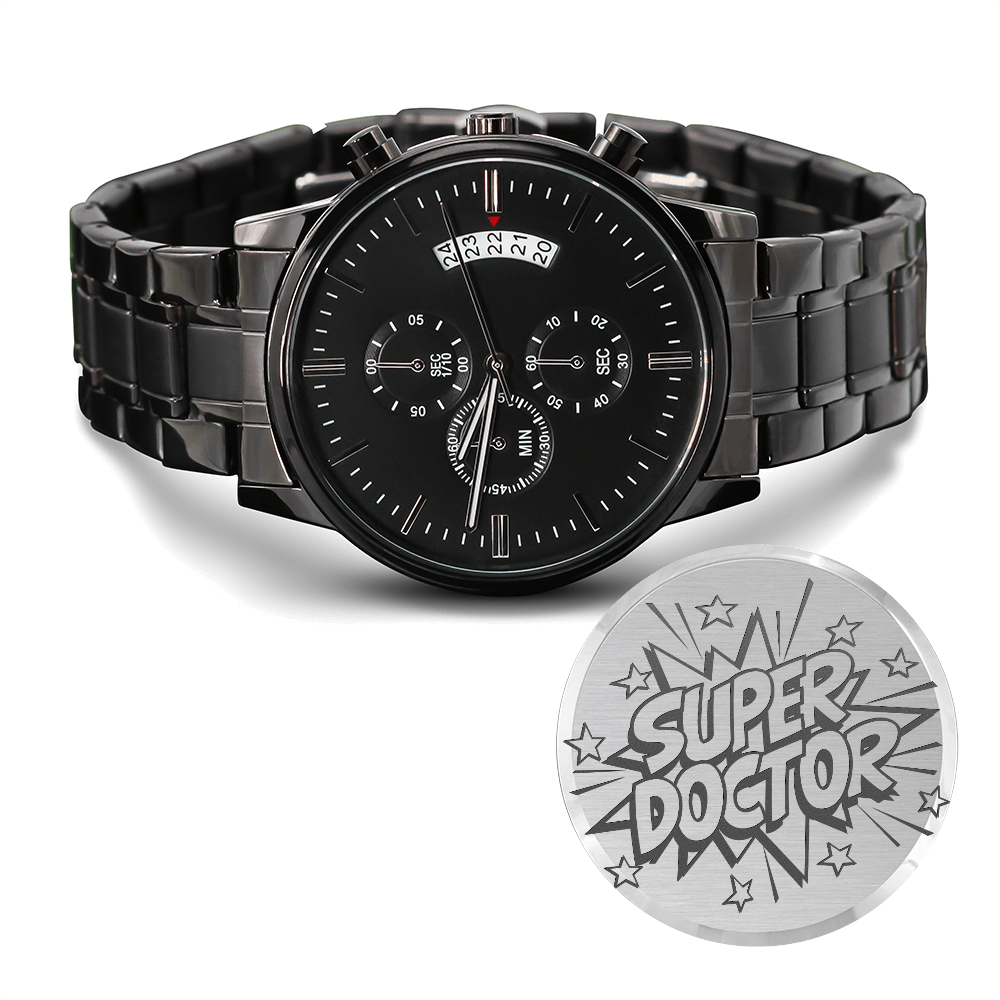 Super Doctor Engraved Black Luxury Watch