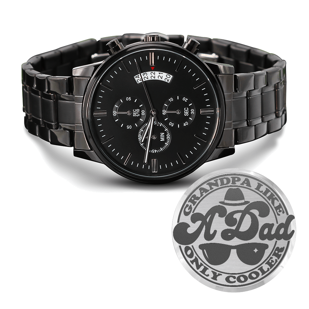 Grandpa Like a Dad Only Cooler Engraved Black Chronograph Watch