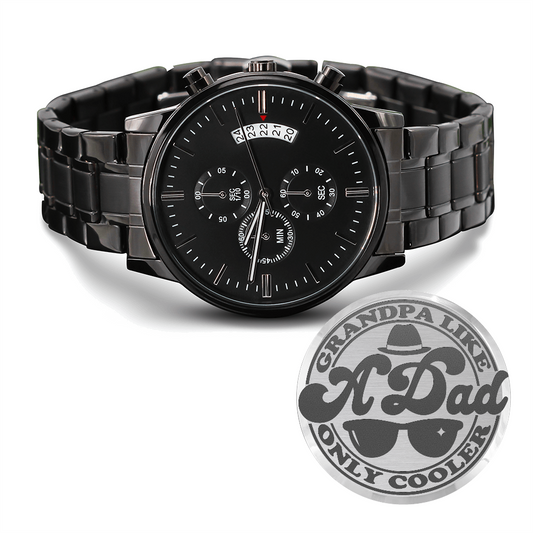 Grandpa Like a Dad Only Cooler Engraved Black Chronograph Watch