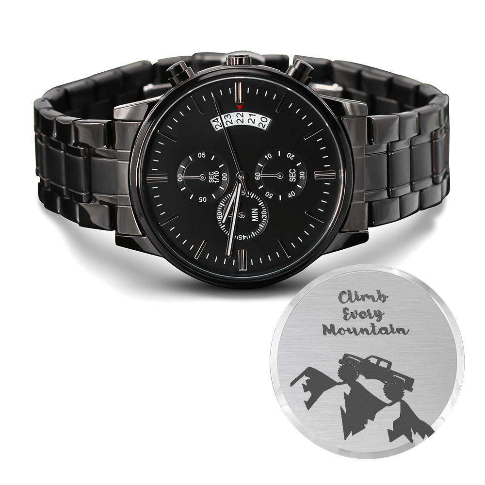 Climb Every Mountain Truck Engraved Black Chronograph Watch