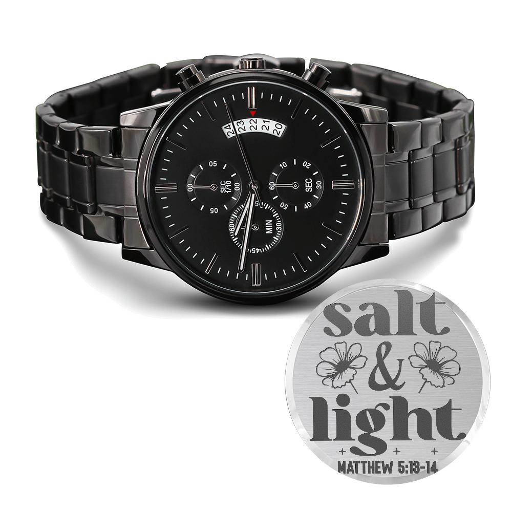 Salt & Light Faith Based Engraved Black Chronograph Watch
