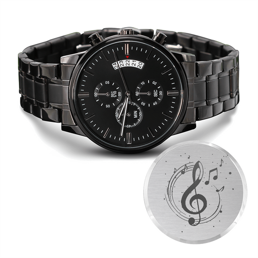 Musical Note Engraved Black Watch