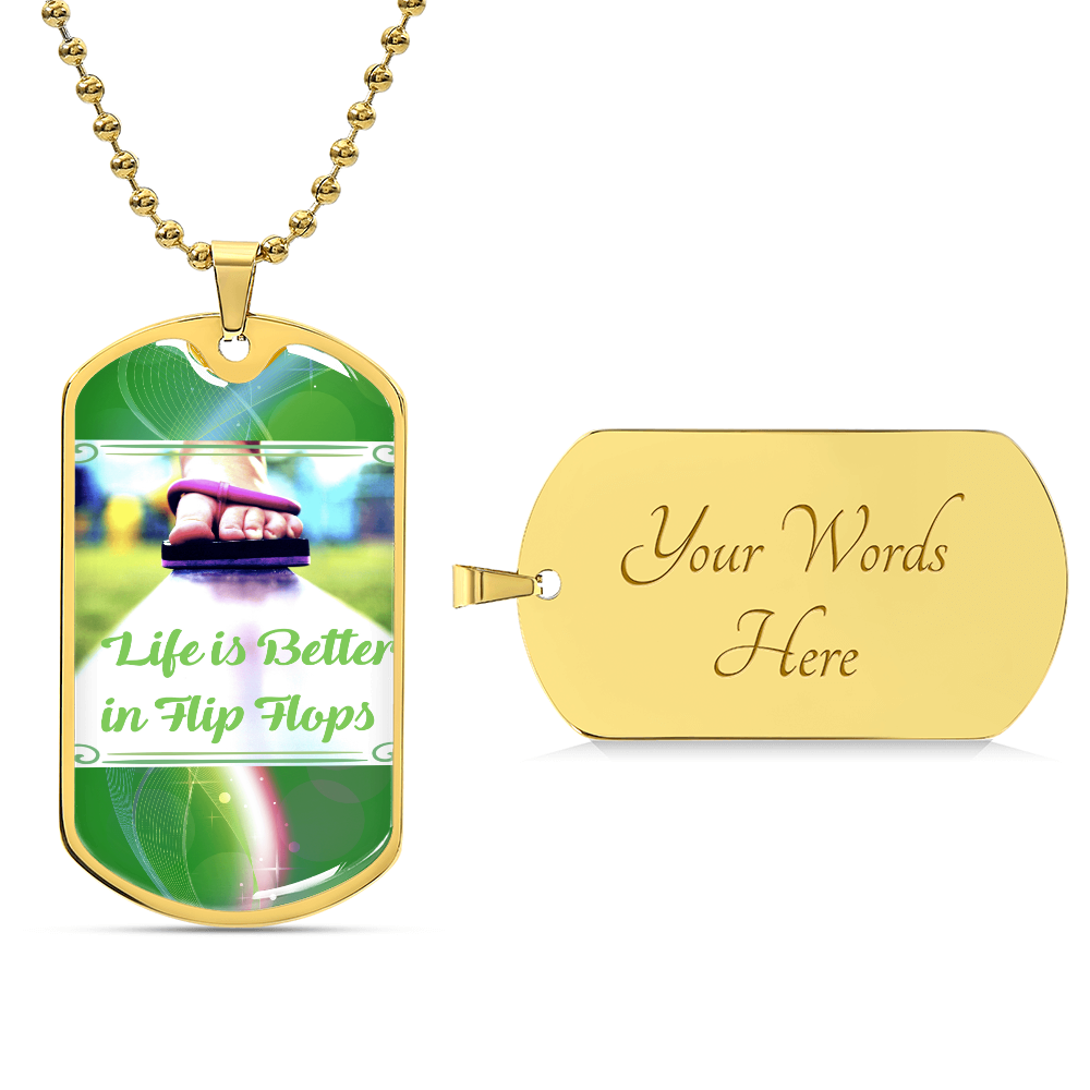 Life is Better in Flip Flops Graphic Dog Tags Necklace