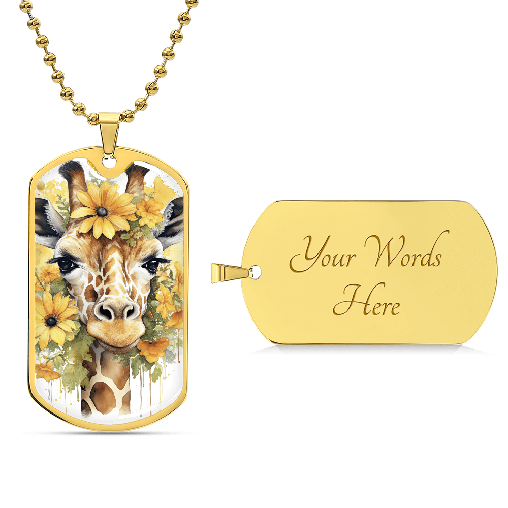 Happy Giraffe Surrounded by Sunflowers Graphic Dog Tags Necklace