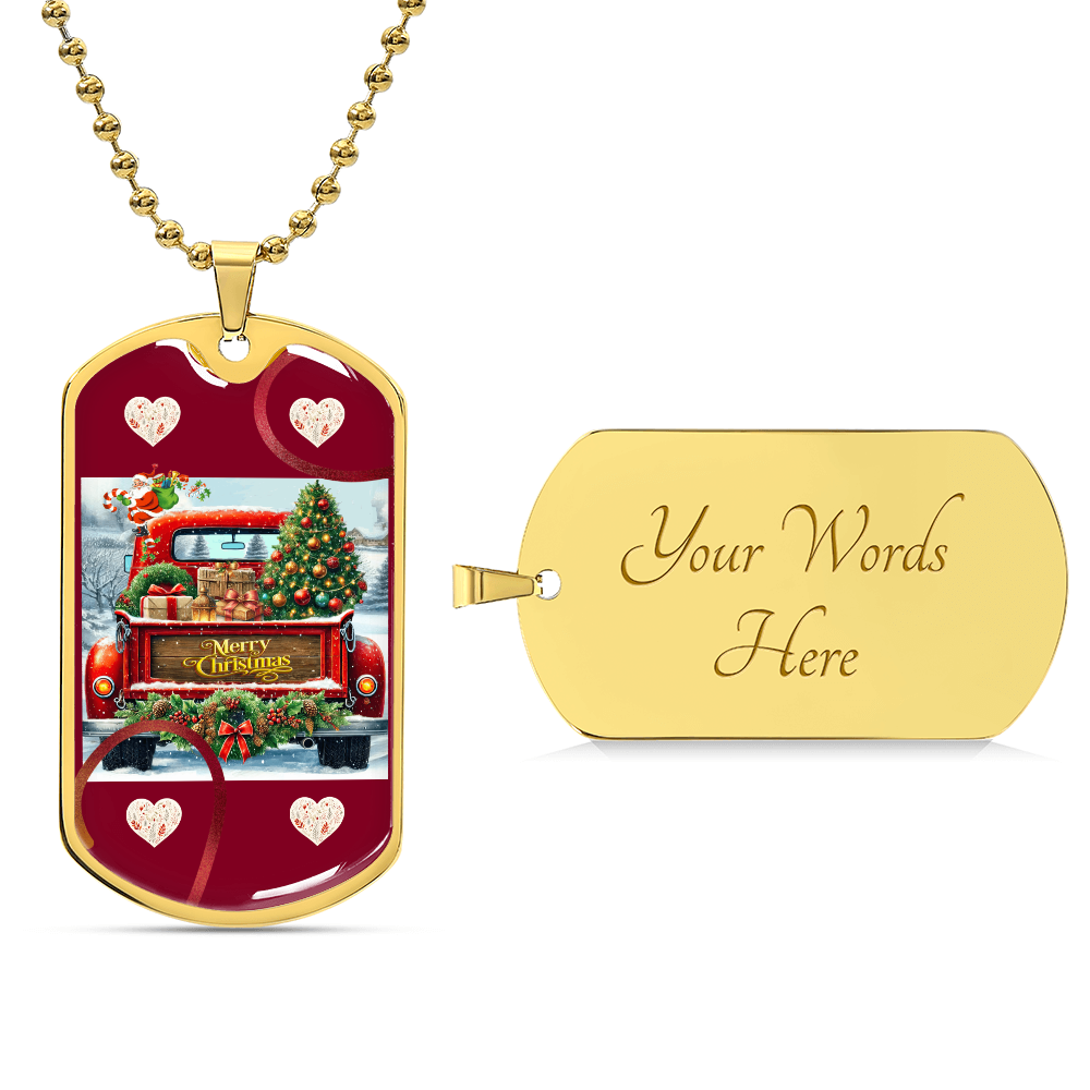 Christmas Vintage Red Truck Dog Tags Necklace
