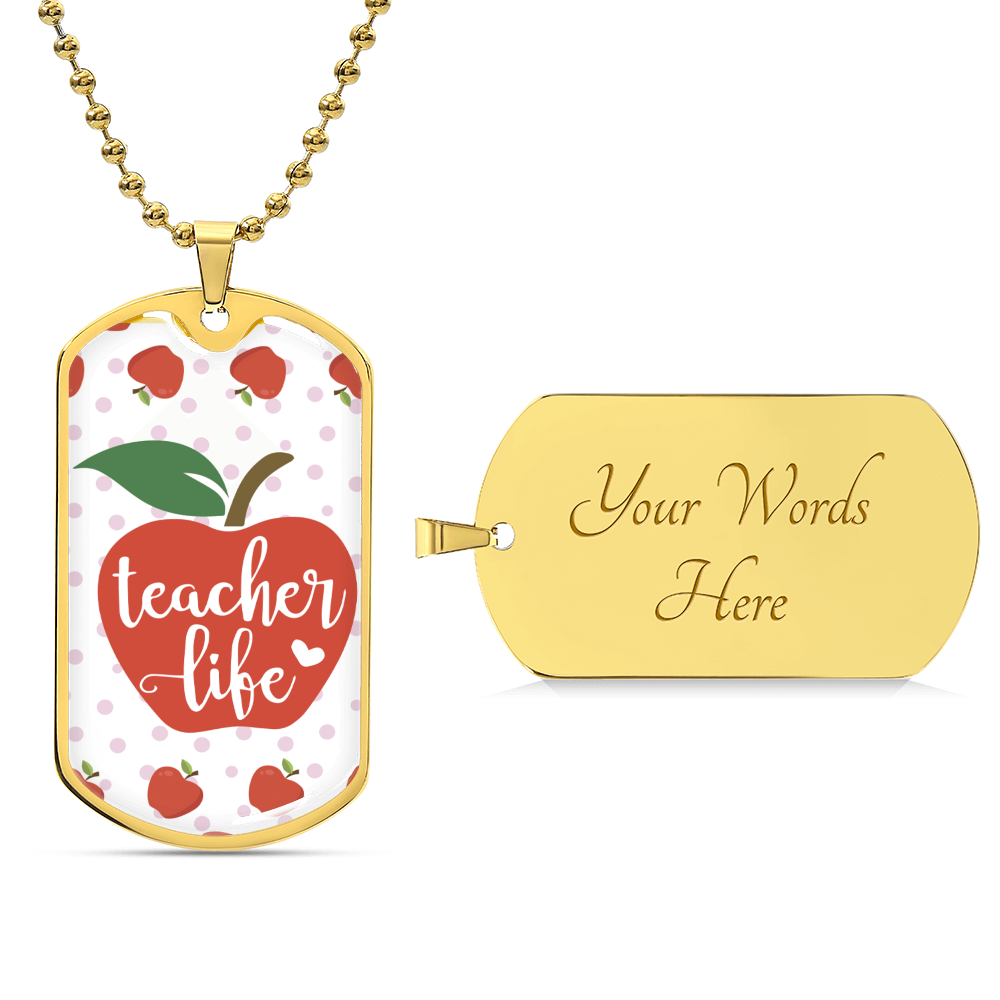Teacher Life Red Apples Graphic Dog Tags Necklace