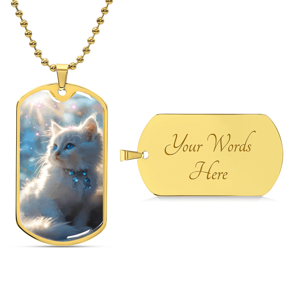 Fluffy White Kitten in the Sun Graphic Dog Tags Necklace