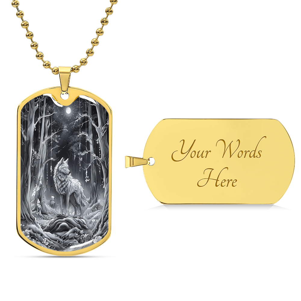 Grey Wolf in the Moonlight Graphic Dog Tags Necklace