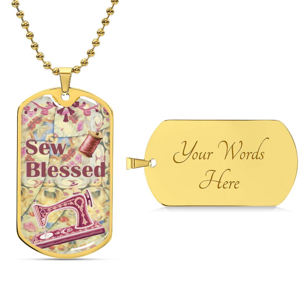 Sew Blessed Sewing Machine Thread Quilt Grapic Dog Tag Necklace