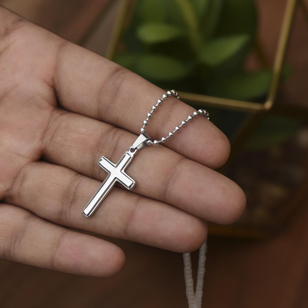 Bless the Lord Oh My Soul Faith Based Artisan Crafted Cross Necklace with Ball Chain