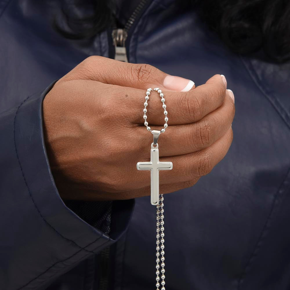Bless the Lord Oh My Soul Faith Based Artisan Crafted Cross Necklace with Ball Chain