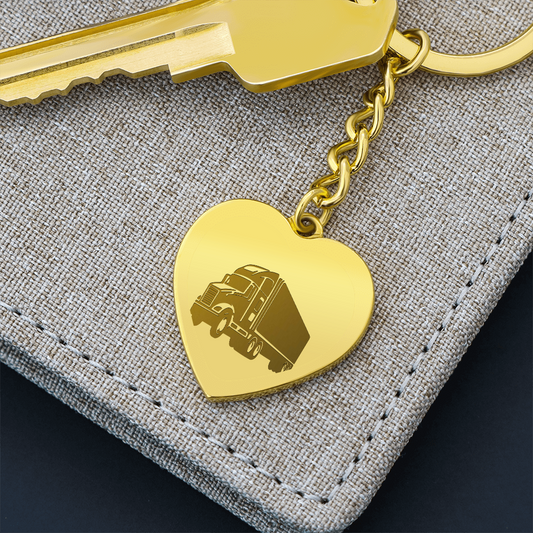 18-wheeler Truck Driver Engraved Heart Keychain