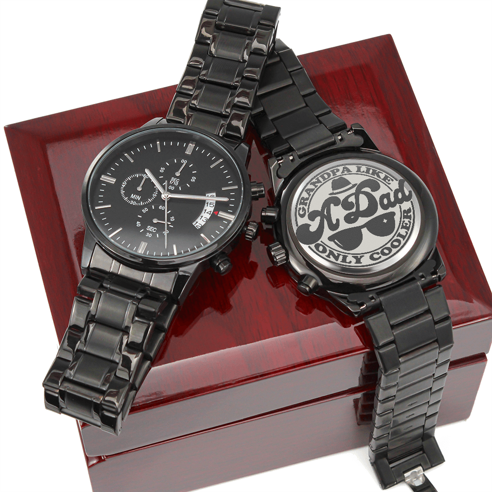 Grandpa Like a Dad Only Cooler Engraved Black Chronograph Watch