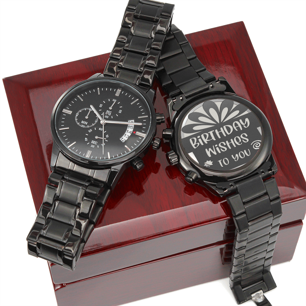Birthday Wishes to You Engraved Black Chronograph Watch