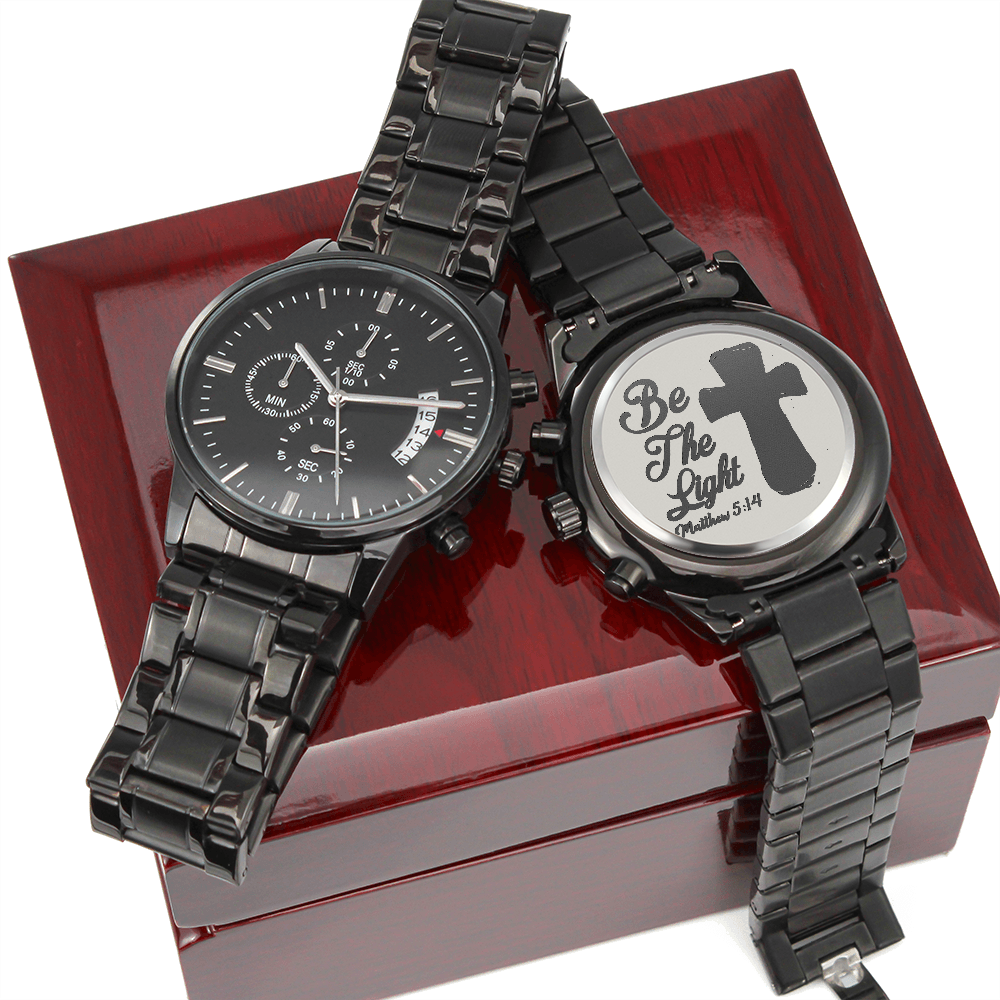 Be the Light Faith Based Engraved Black Chronograph Watch