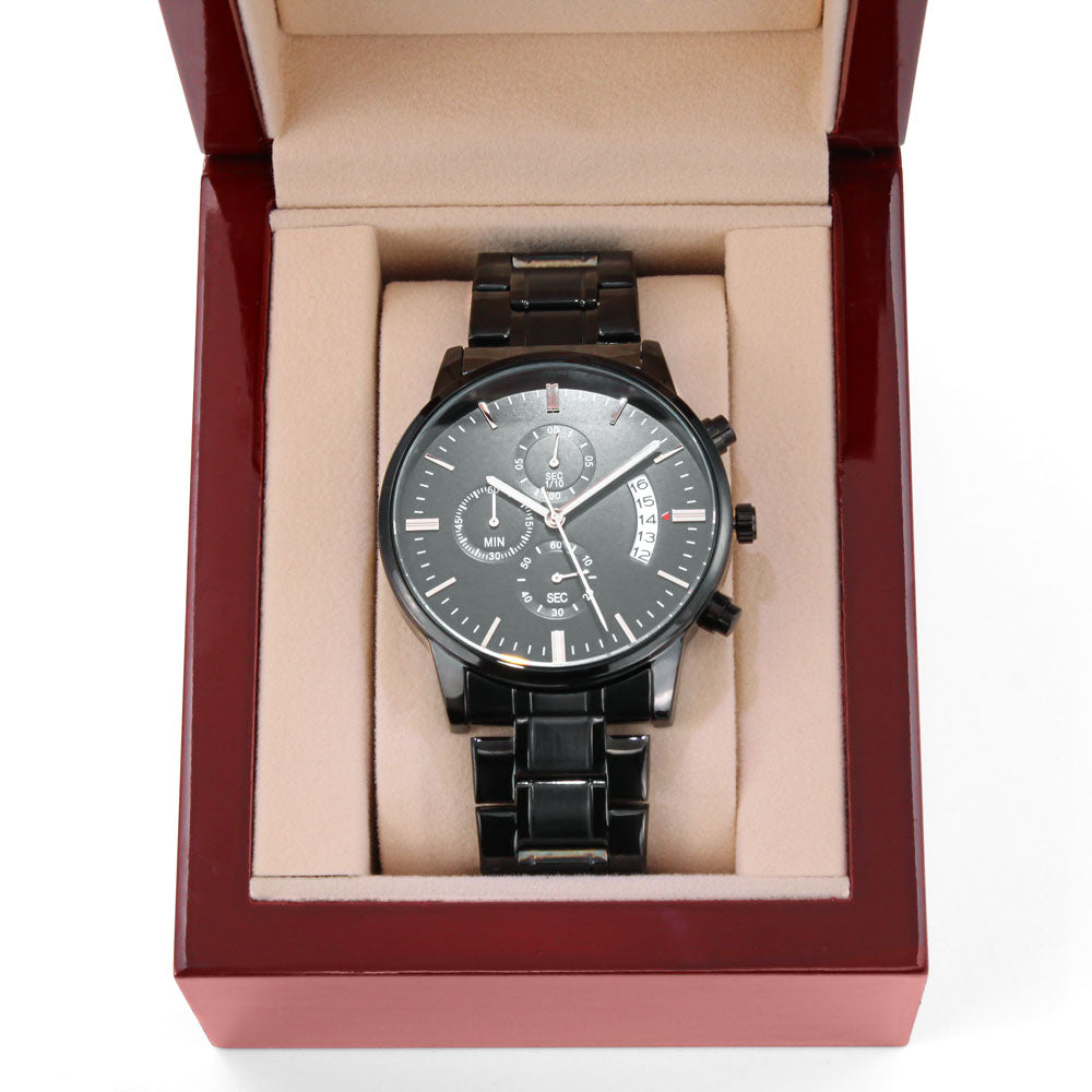 The Lord is My Light Faith Based Engraved Black Chronograph Watch