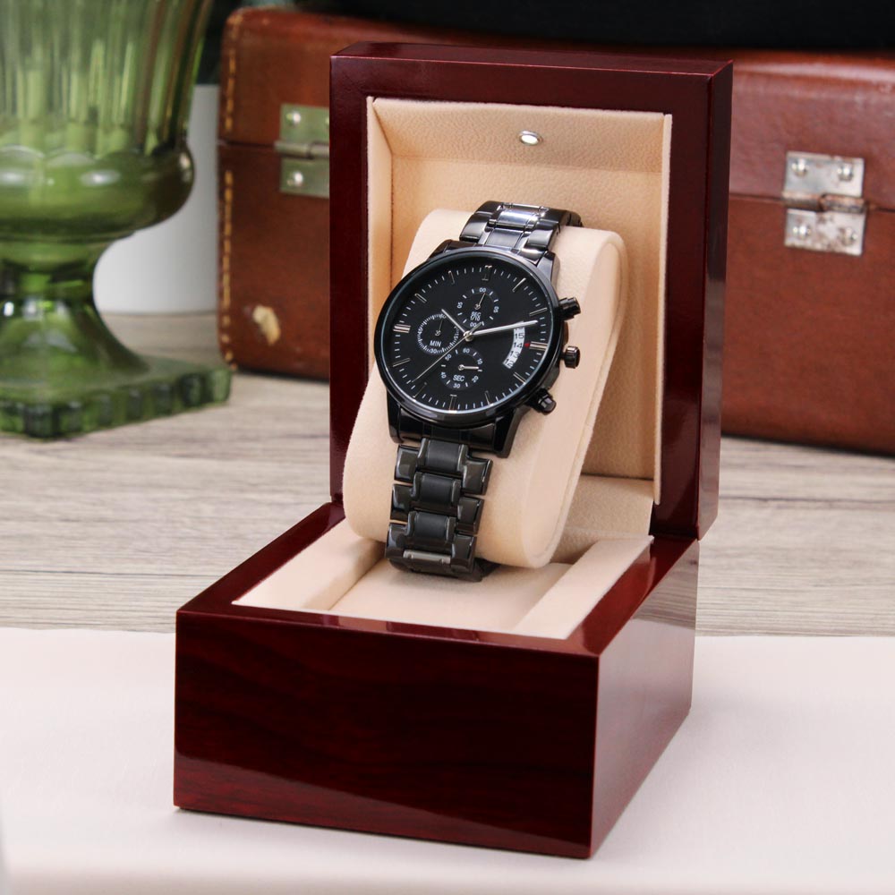 Every Knee Shall Bow Faith Based Engraved Black Chronograph Watch