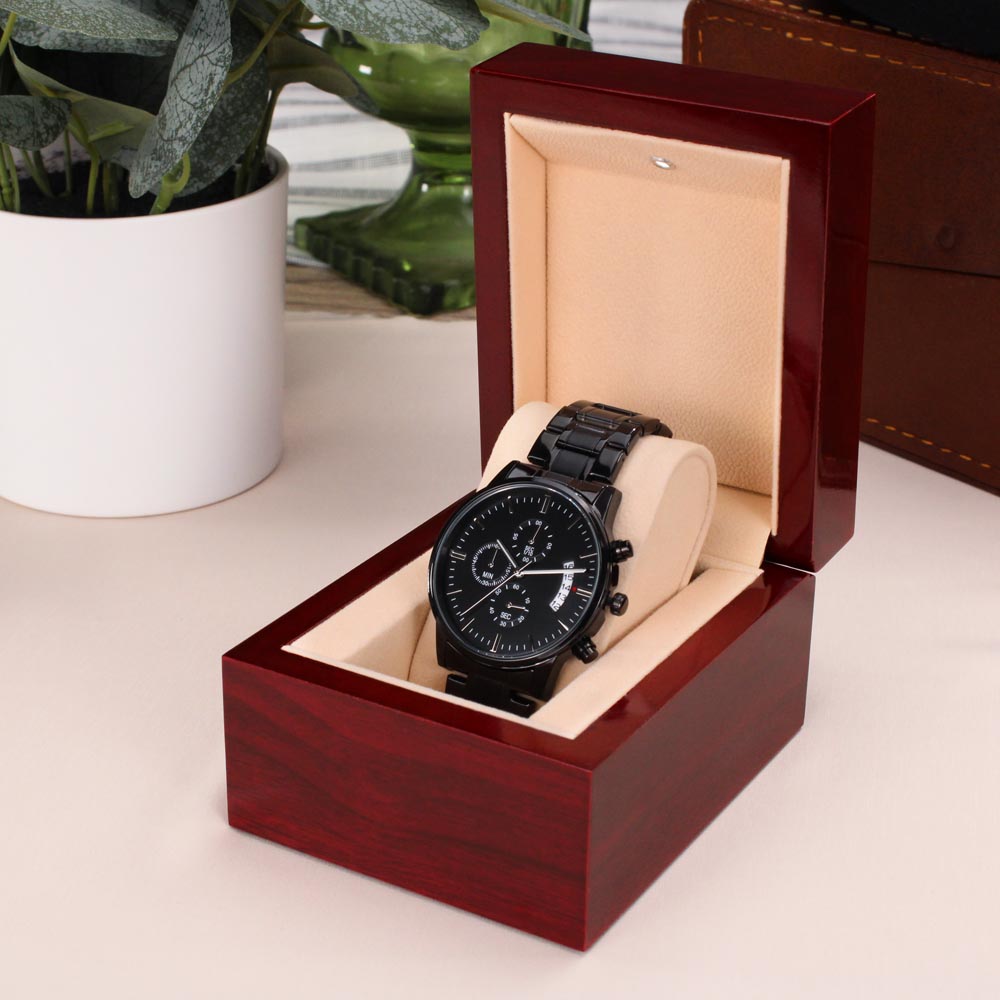 Blessed Beyond Measure Faith Based Engraved Black Chronograph Watch