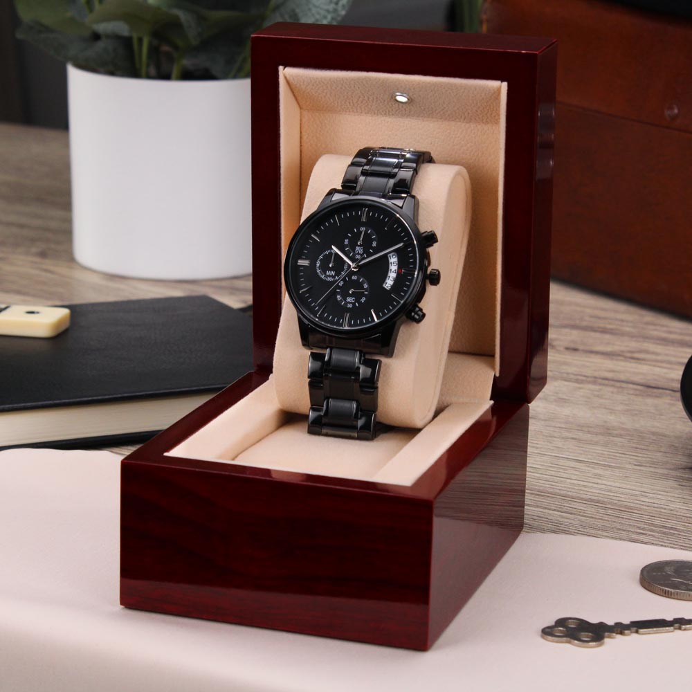 The Lord is My Light Faith Based Engraved Black Chronograph Watch