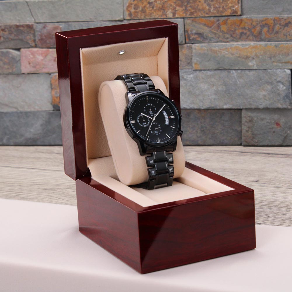 Reel Cool Dad Fishing Engraved Black Chronograph Watch