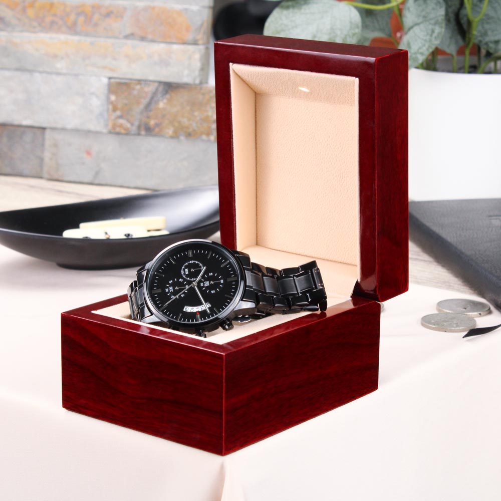 Merry Christmas 2025 Engraved Black Chronograph Watch