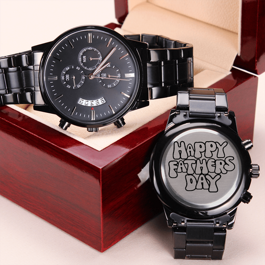 Men's Happy Father's Day Engraved  Luxury Black Watch