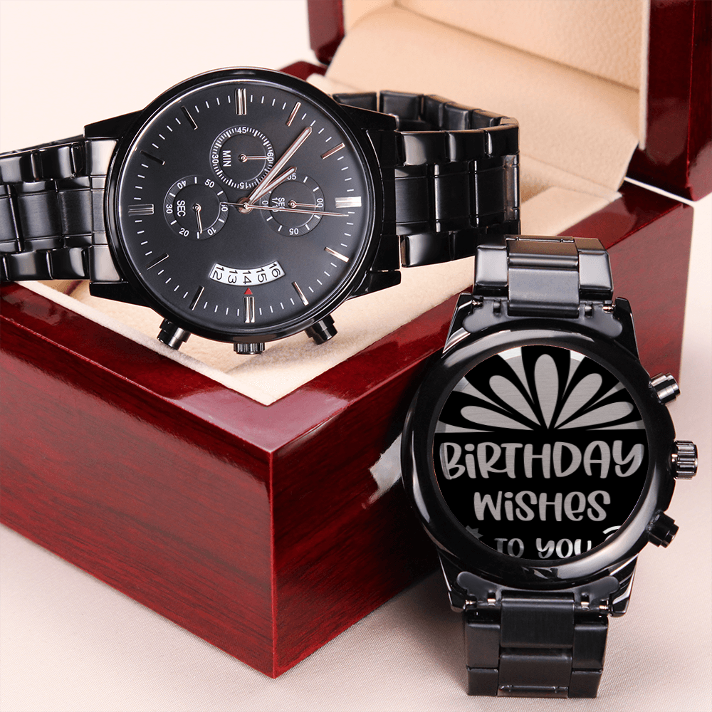 Birthday Wishes to You Engraved Black Chronograph Watch