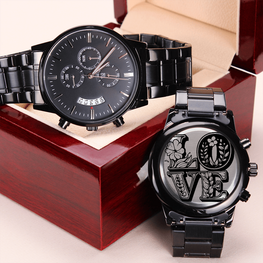 Men's Love Engraved Black Luxury Watch