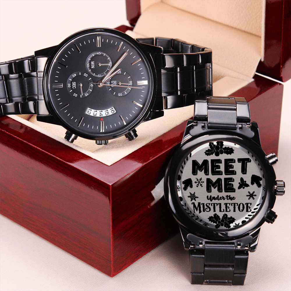 Meet Me Under the Mistletoe Engraved Black Chronograph Watch
