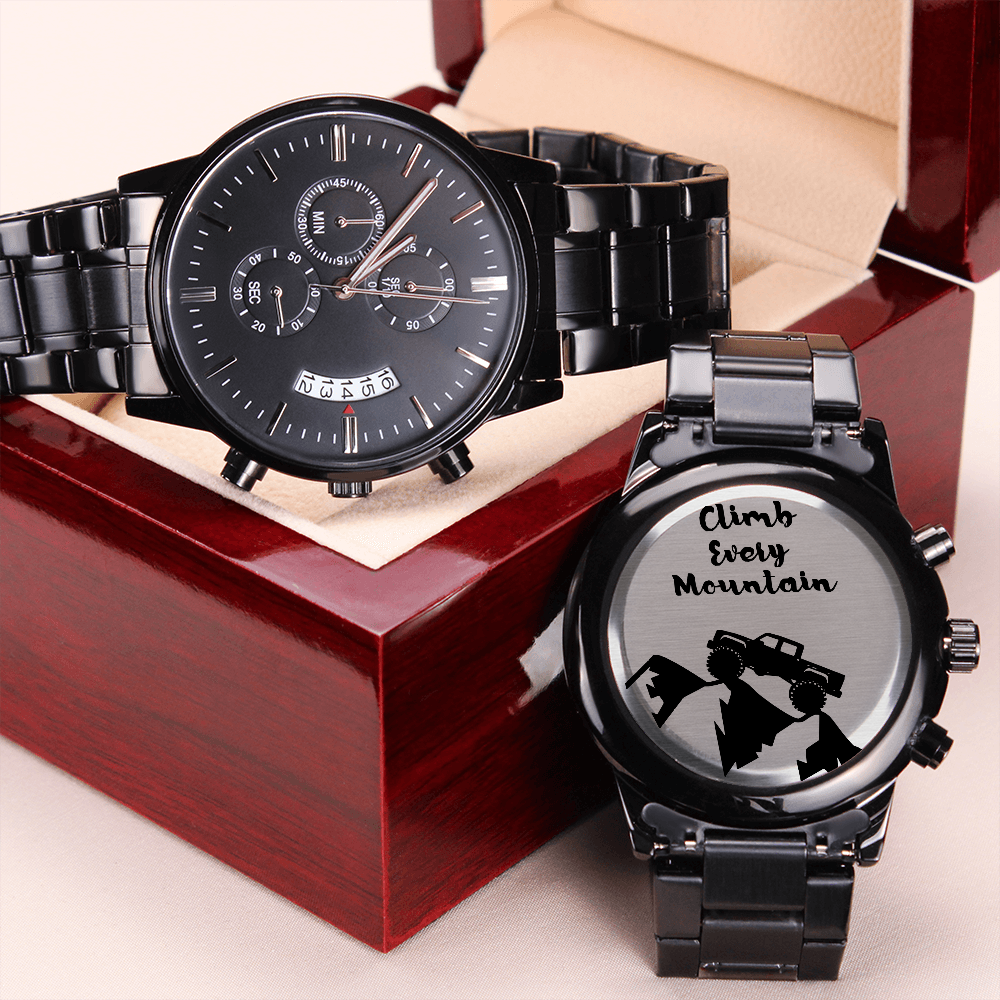 Climb Every Mountain Truck Engraved Black Chronograph Watch