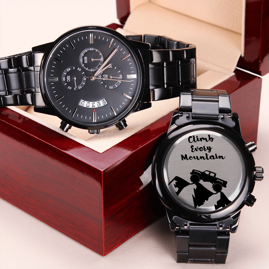Climb Every Mountain Truck Engraved Black Chronograph Watch
