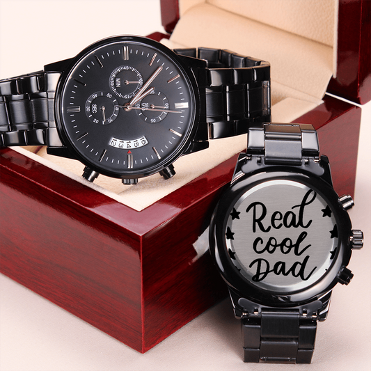 Real Cool Dad Engraved Design Black Chronograph Watch