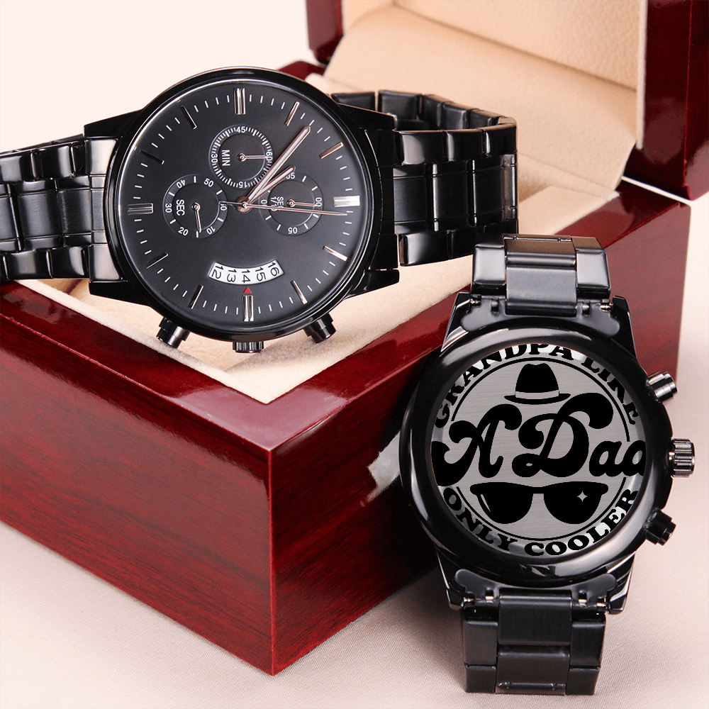 Grandpa Like a Dad Only Cooler Engraved Black Chronograph Watch