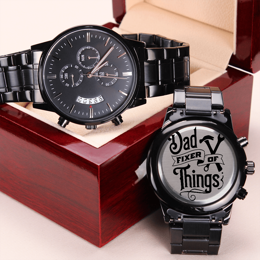 Dad Fixer of Things Engraved Design Black Chronograph Watch