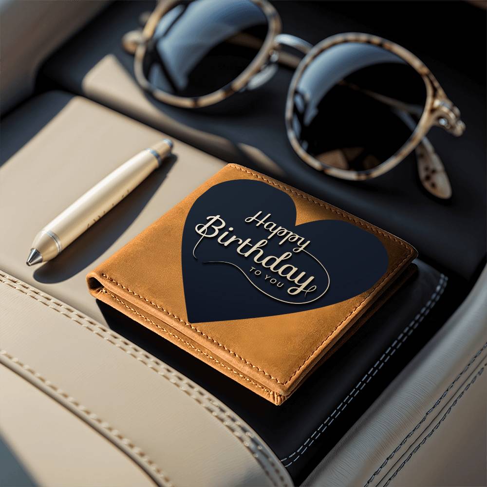 Happy Birthday to You Black Heart Leather Wallet