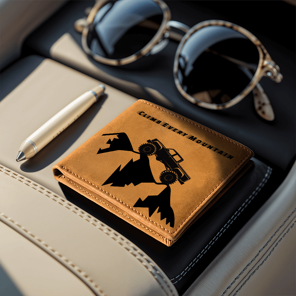 Climb Every Mountain Monster Truck Graphic Leather Wallet