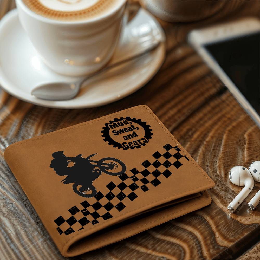 Mud Sweat and Gears Motocross Motorcycle with Rider Leather Wallet