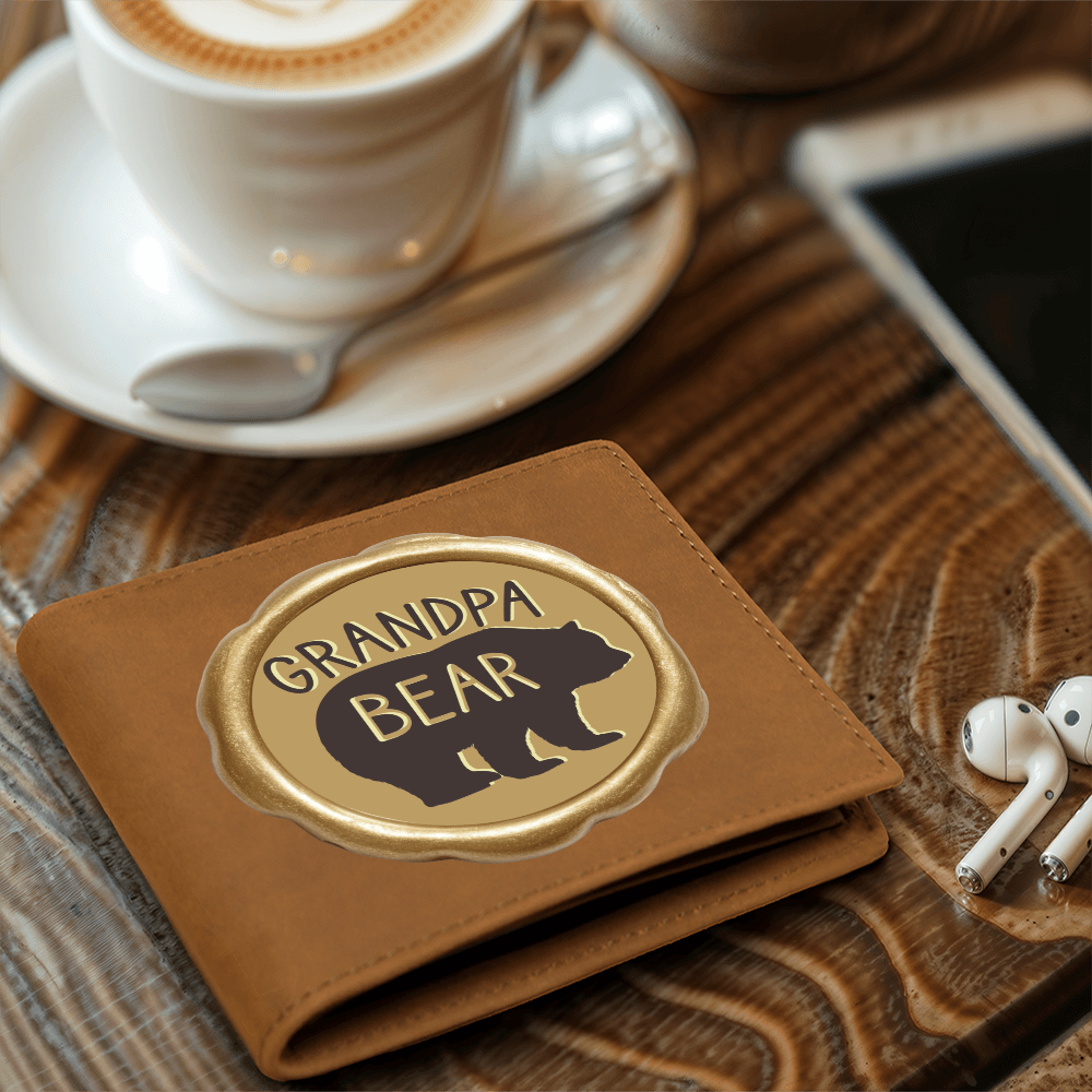 Grandpa Bear Golden Wax Seal Graphic Leather Wallet