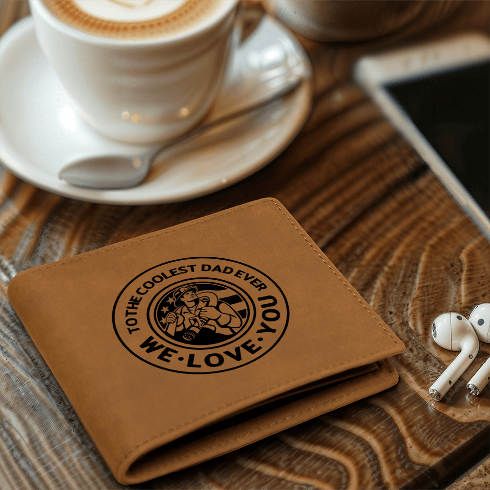 To the Coolest Dad Firefighter Graphic Leather Wallet